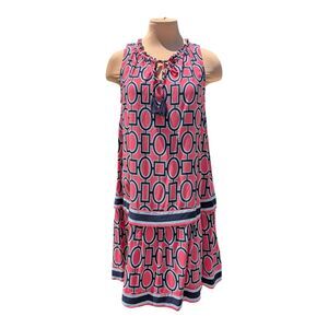 Crown & Ivy Shift Dress Pink Black Geometric Sleeveless Tassel Women's Medium
